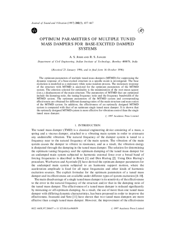 (PDF) Optimum Parameters of Multiple Tuned Mass Dampers for Base ...