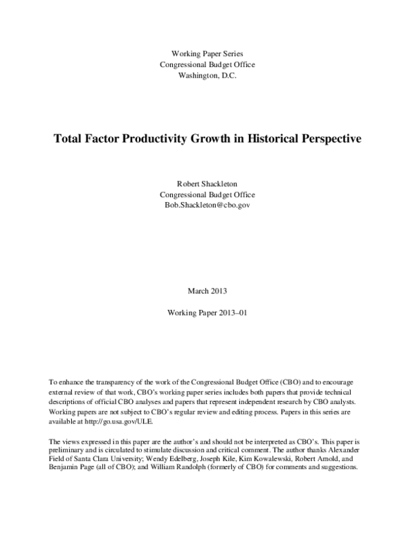 (PDF) Total Factor Productivity Growth in Historical Perspective