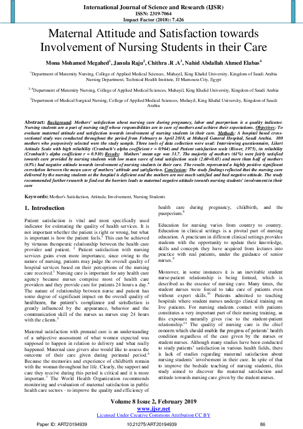 (PDF) Maternal Attitude and Satisfaction towards Involvement of Nursing ...