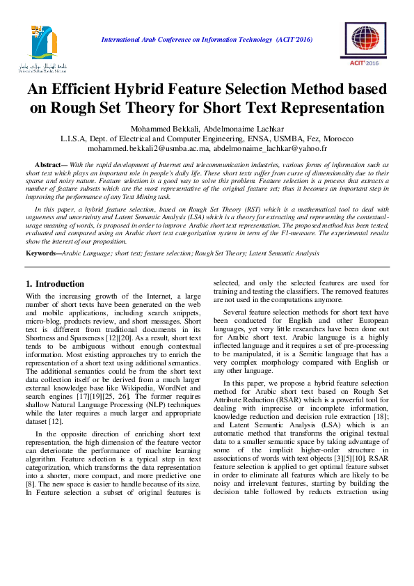 (PDF) An Efficient Hybrid Feature Selection Method based on Rough Set ...