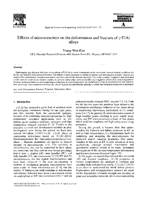 (PDF) Effects of microstructure on the deformation and fracture of γ ...