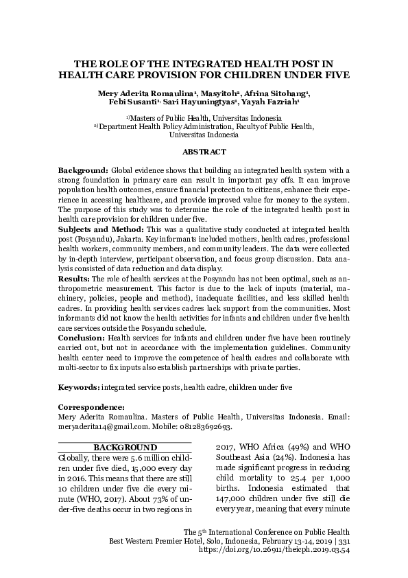 (PDF) The Role of the Integrated Health Post in Health Care Provision ...