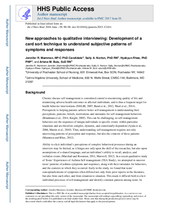 (PDF) New approaches to qualitative interviewing: Development of a card ...