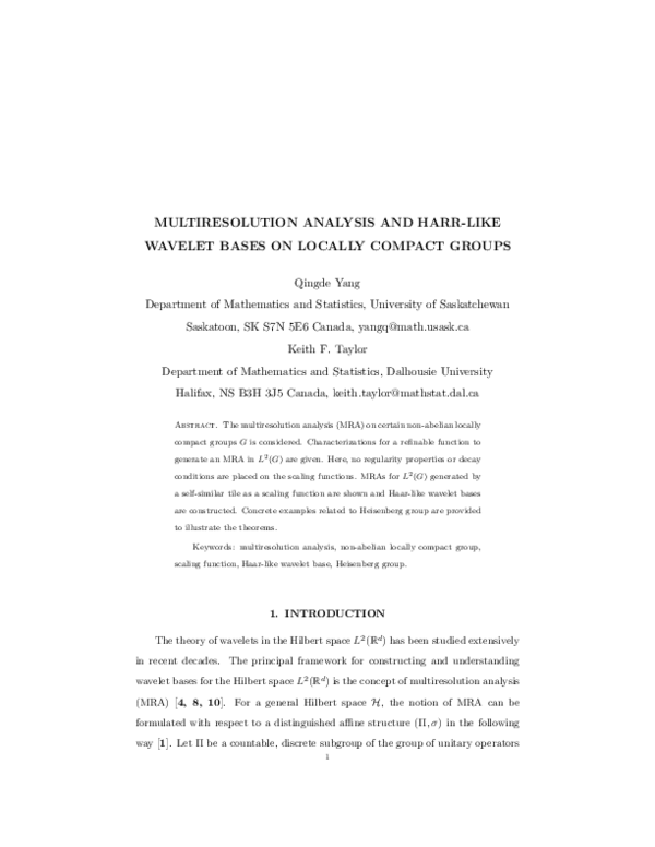 (PDF) Multiresolution analysis and Harr-like wavelet bases on locally ...
