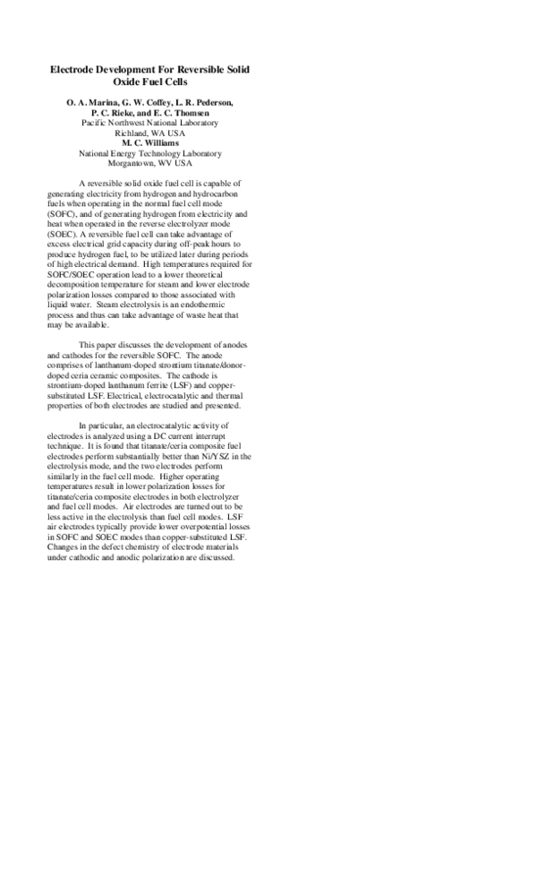 (PDF) Electrode Development for Reversible Solid Oxide Fuel Cells