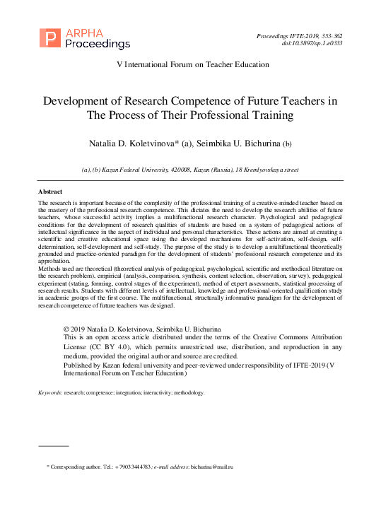 (PDF) Development of Research Competence of Future Teachers in The ...