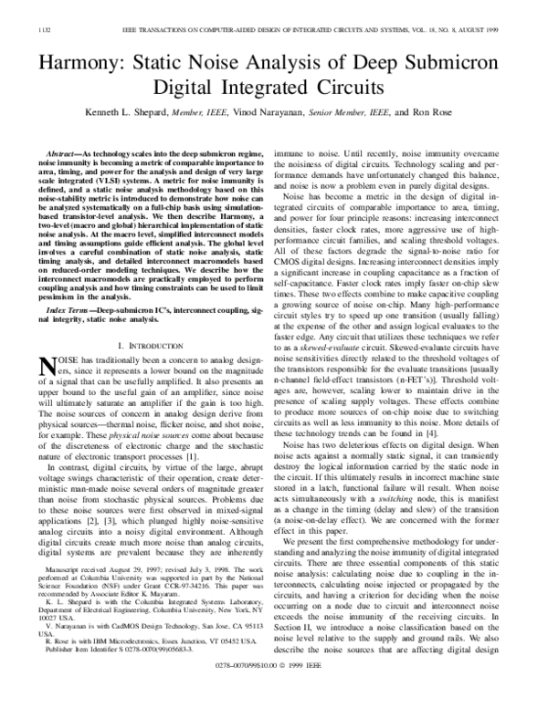 (PDF) Harmony Static Noise Analysis of Deep Submicron Digital Integrated Circuits ron rose