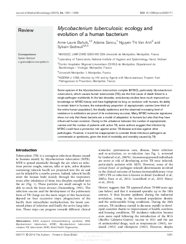 (PDF) Mycobacterium tuberculosis: ecology and evolution of a human ...