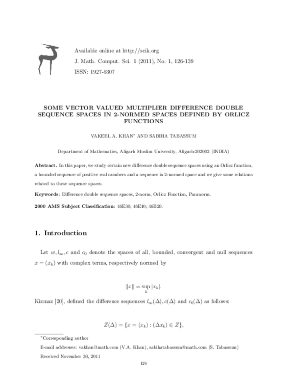 (PDF) Some vector valued multiplier difference double sequence spaces ...