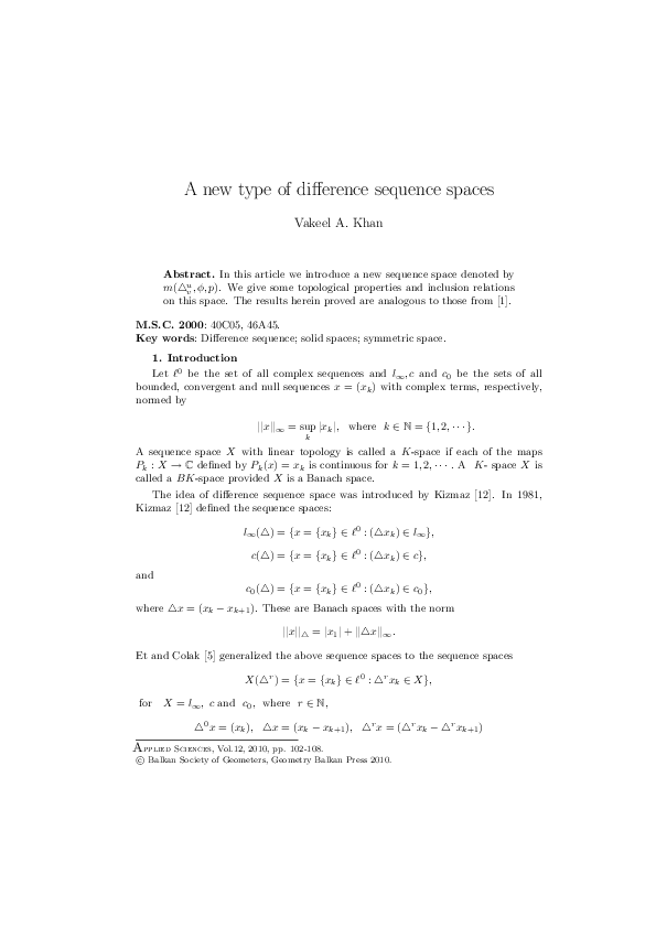 (PDF) A new type of difference sequence spaces