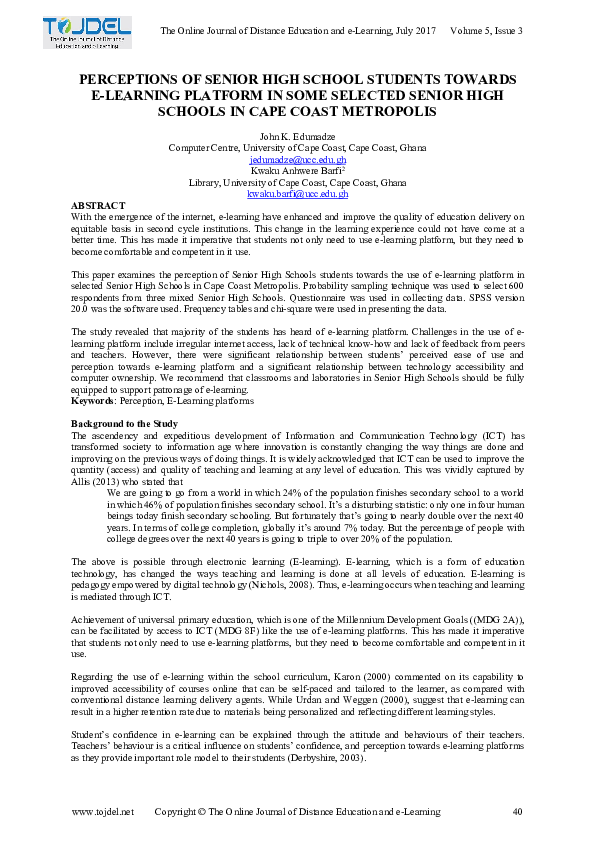 (PDF) Perceptions of Senior High School Students towards E-Learning ...
