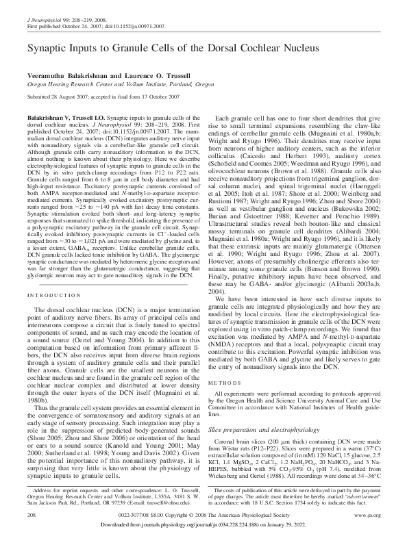 (PDF) Synaptic inputs to granule cells of the dorsal cochlear nucleus