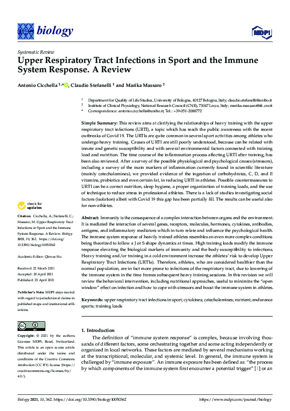 (PDF) Upper Respiratory Tract Infections in Sport and the Immune System ...