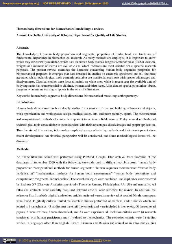 (PDF) Human Body Dimensions for Biomechanical Modelling A Review
