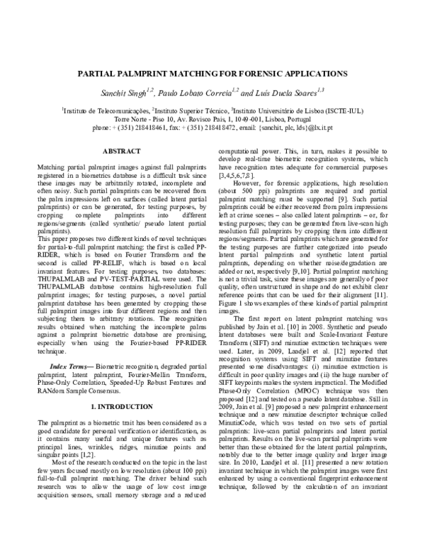 (PDF) Partial Palmprint Matching for Forensic Applications
