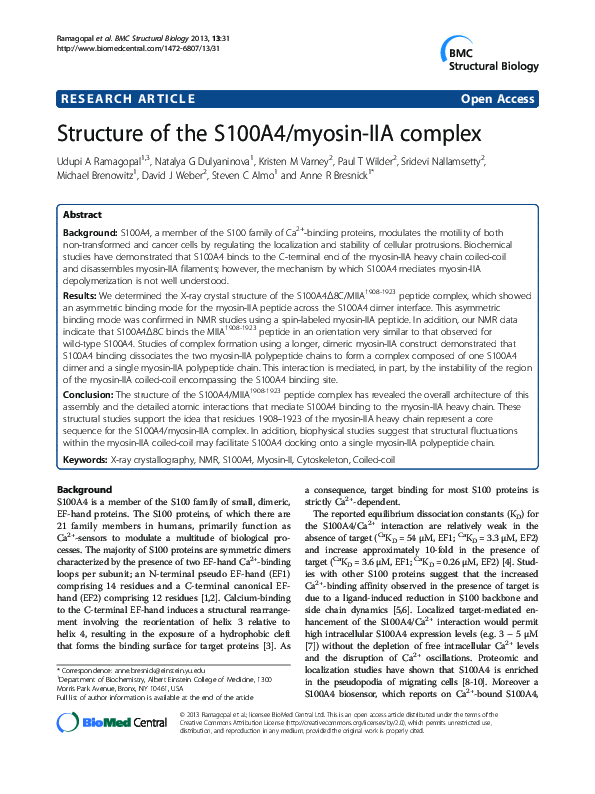 (PDF) Structure of the S100A4/myosin-IIA complex