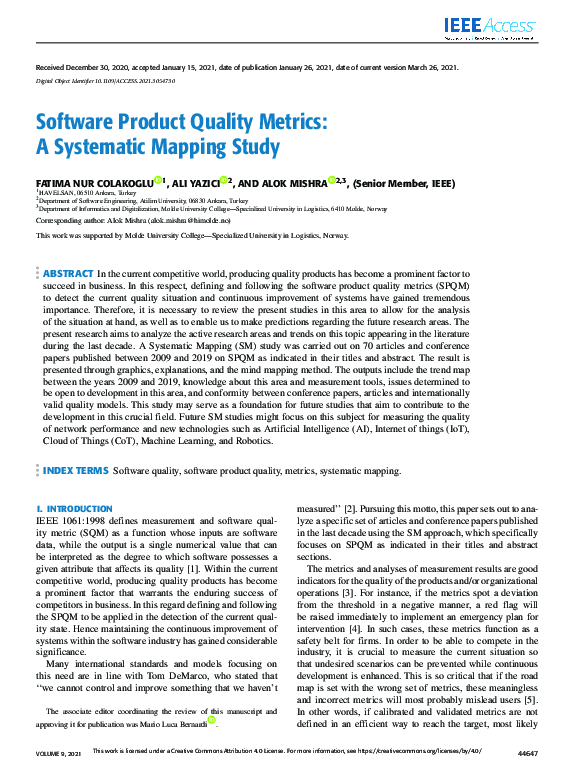 (PDF) Software Product Quality Metrics: A Systematic Mapping Study