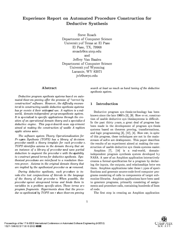 (PDF) Experience Report on Automated Procedure Construction for ...