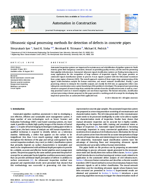 (PDF) Ultrasonic signal processing methods for detection of defects in ...
