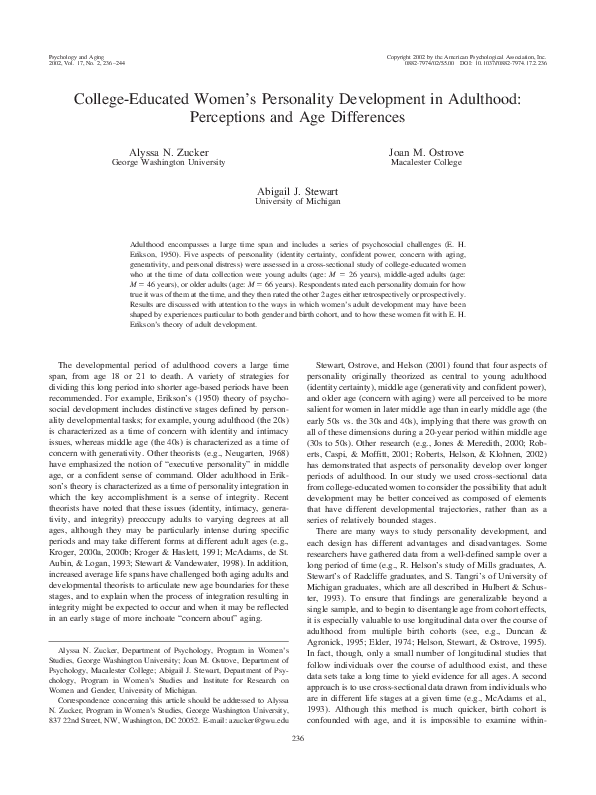 (PDF) College-educated women’s personality development in adulthood ...
