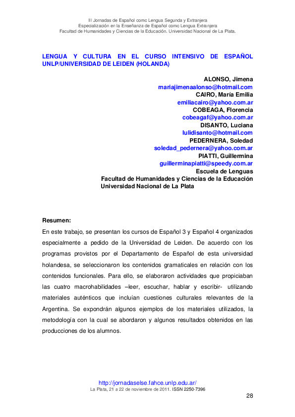 (PDF) Lengua y cultura en el curso intensivo de español UNLP ...