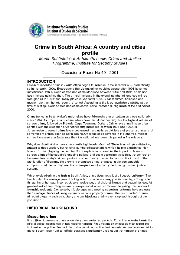 (PDF) Crime in South Africa : a country and cities profile