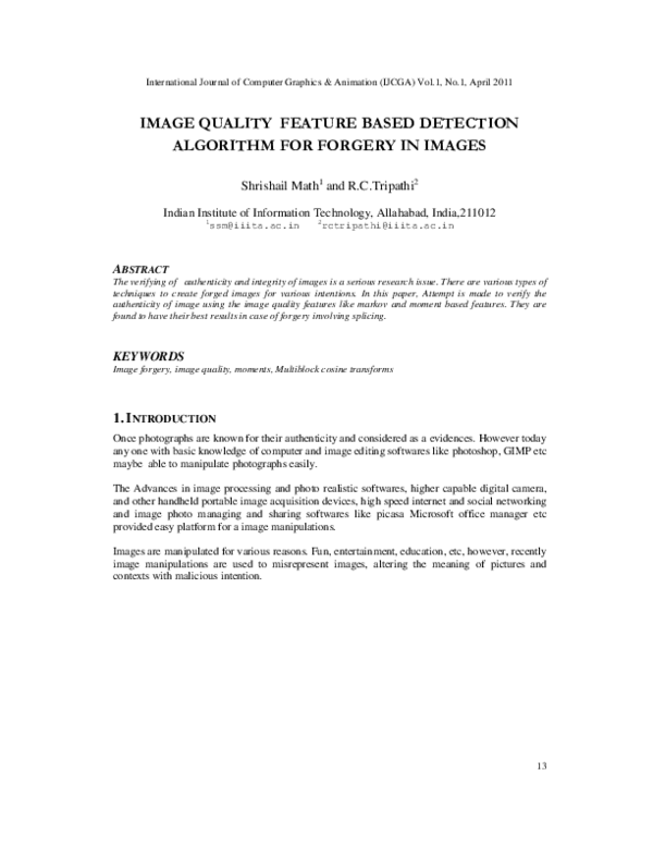 (PDF) Image Quality Feature Based Detection Algorithm for Forgery in Images