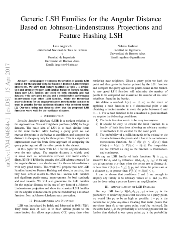 (PDF) Generic LSH Families for the Angular Distance Based on Johnson ...