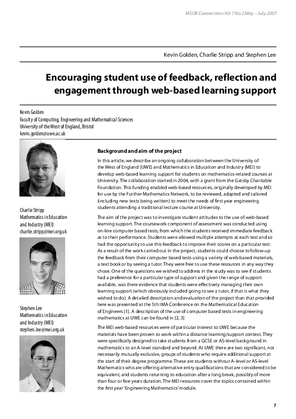 (PDF) Encouraging student use of feedback, reflection and engagement ...