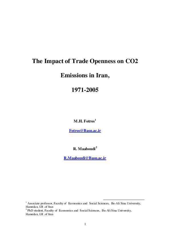 (PDF) The impact of trade openness on CO2 emissions in Iran, 1971-2005