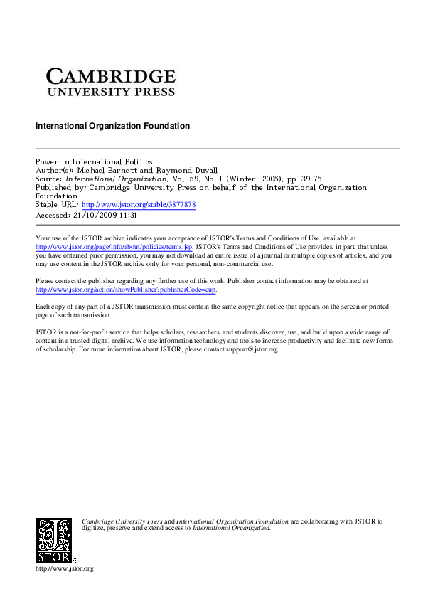 (PDF) Power in international politics