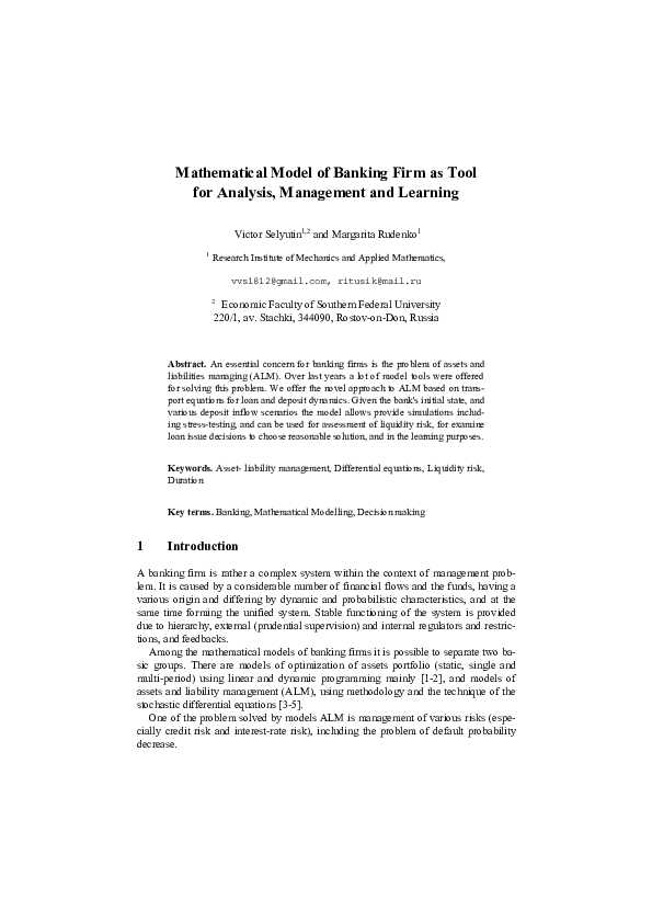 (PDF) Mathematical Model of Banking Firm as Tool for Analysis ...