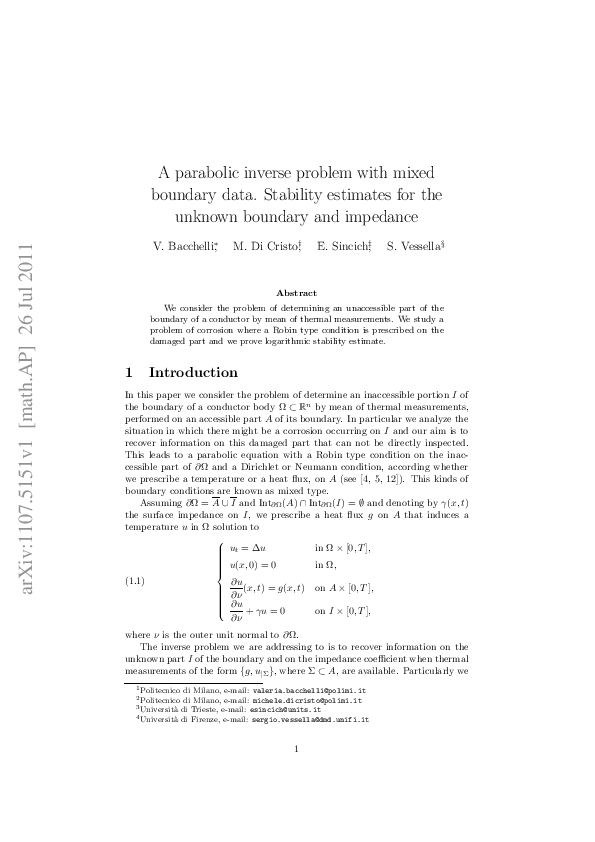 (PDF) A parabolic inverse problem with mixed boundary data. Stability ...