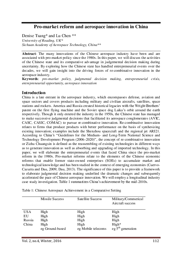 (PDF) Pro-market reform and aerospace innovation in China