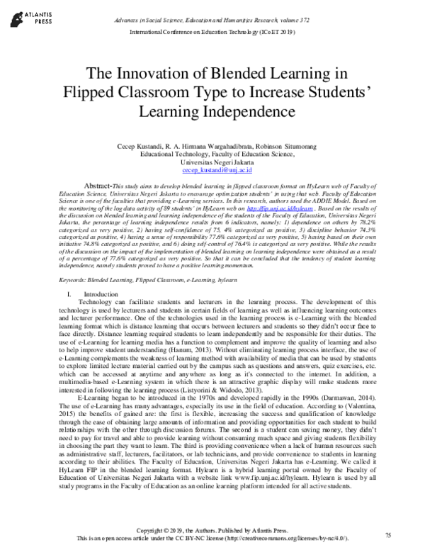 (PDF) The Innovation of Blended Learning in Flipped Classroom Type to ...