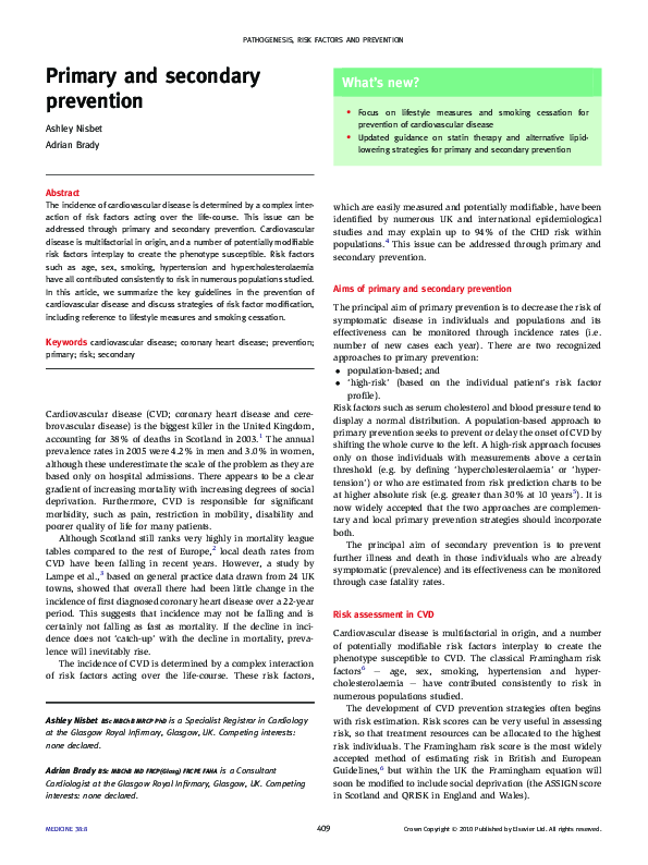 (PDF) Primary and secondary prevention