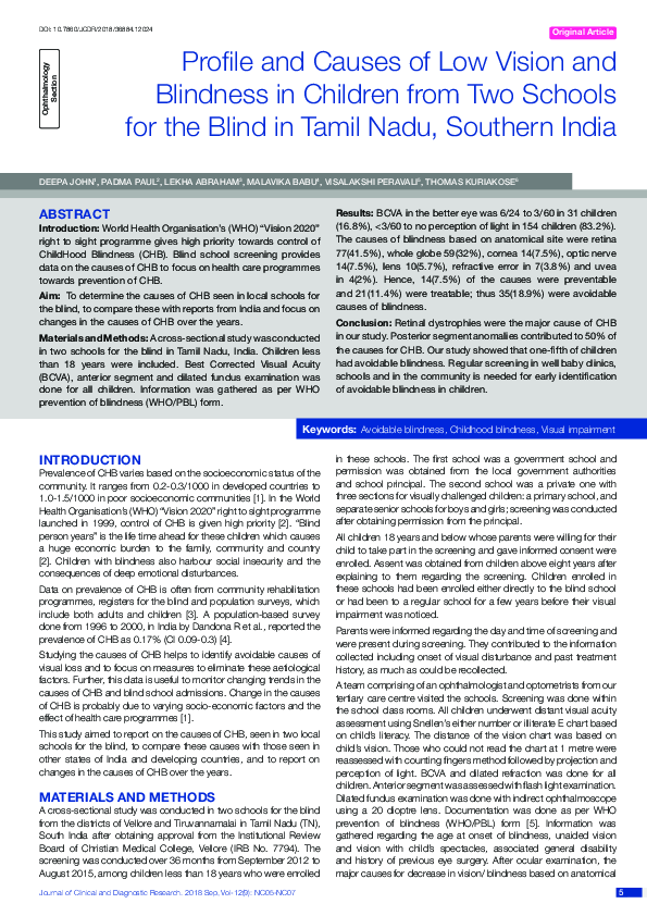 (PDF) Profile and Causes of Low Vision and Blindness in Children from ...