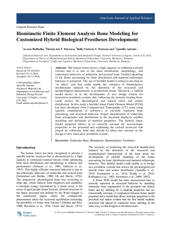 (PDF) Biomimetic Finite Element Analysis Bone Modeling for Customized ...