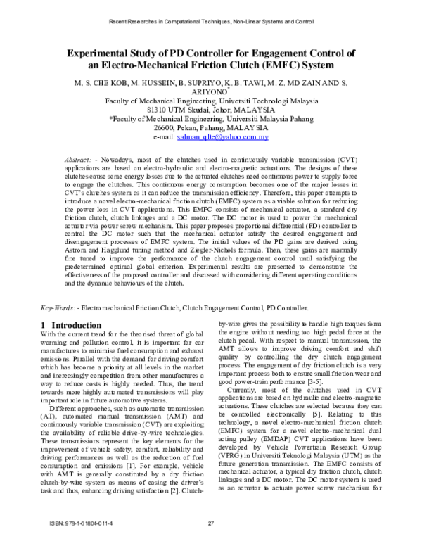 (PDF) Experimental study of PD controller for engagement control of an ...