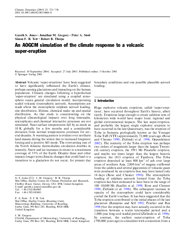 (PDF) An AOGCM simulation of the climate response to a volcanic super ...