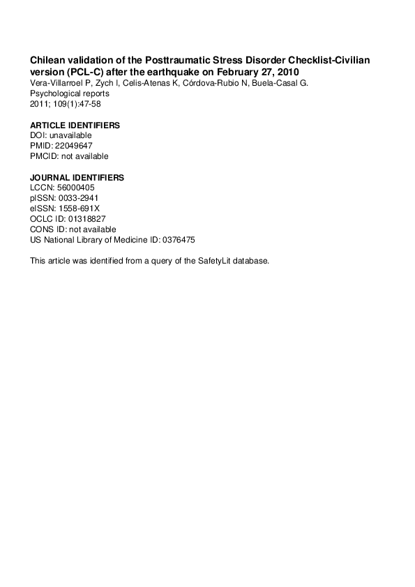 (PDF) Chilean Validation of the Posttraumatic Stress Disorder Checklist ...