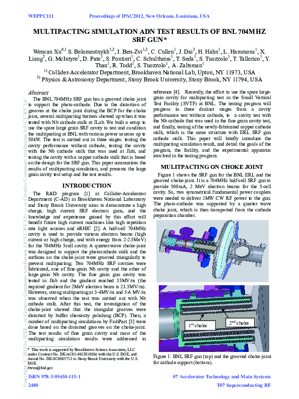 (PDF) Multipacting Simulation Adn Test Results of BNL 704MHZ SRF Gun
