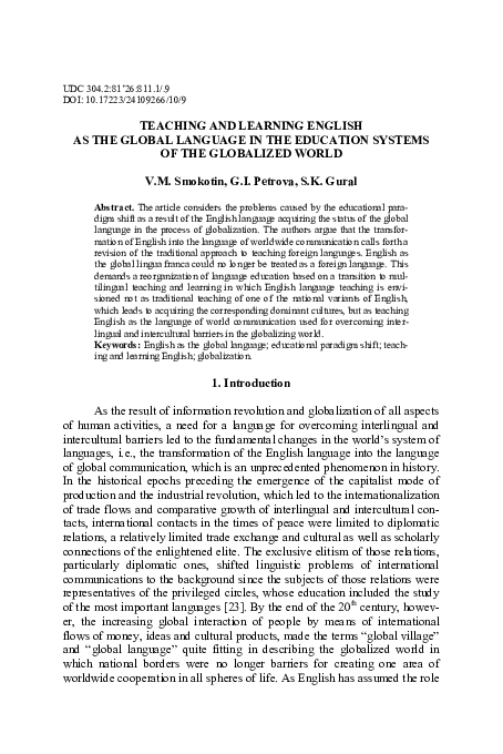 (PDF) Teaching and learning english as the global language in the ...