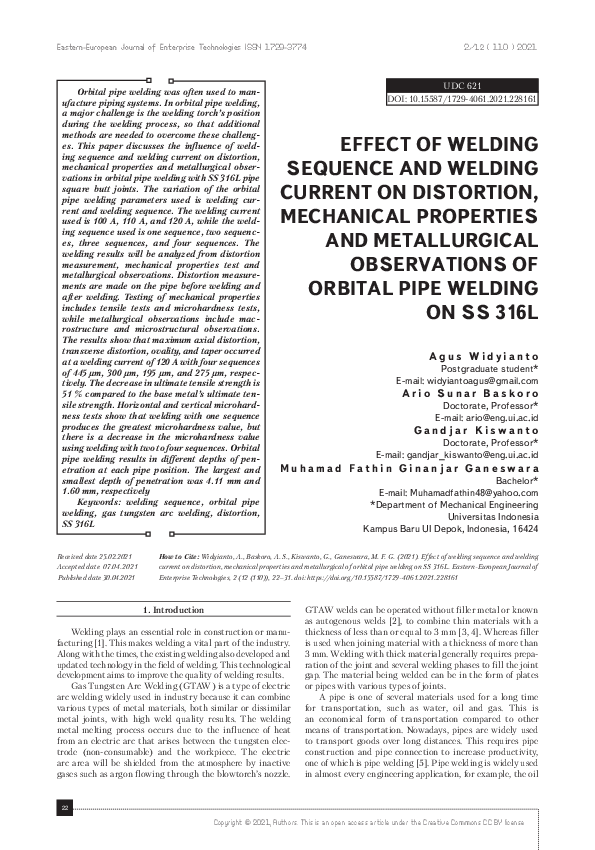 (PDF) Effect of welding sequence and welding current on distortion ...
