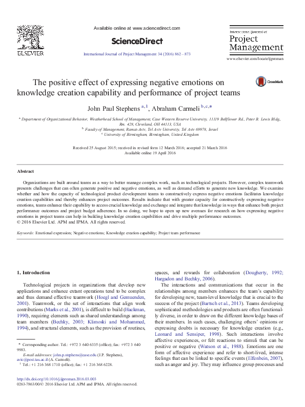 (PDF) The positive effect of expressing negative emotions on knowledge ...