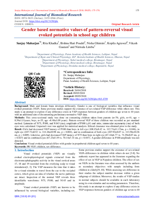 (PDF) Gender based normative values of pattern-reversal visual evoked ...