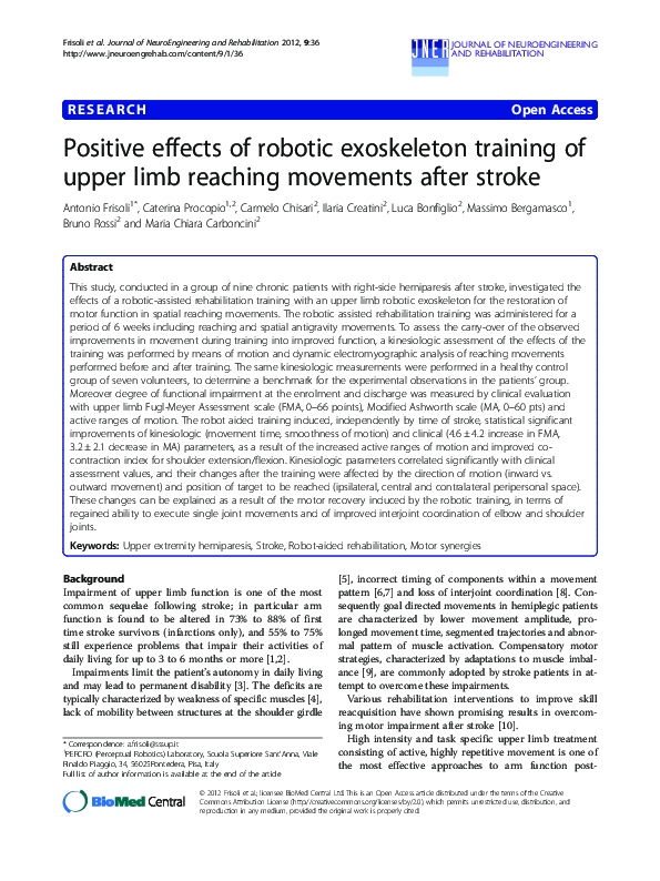 (PDF) Upper Limb Reaching Movements After Stroke