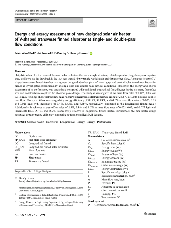 (PDF) Energy and exergy assessment of new designed solar air heater of ...