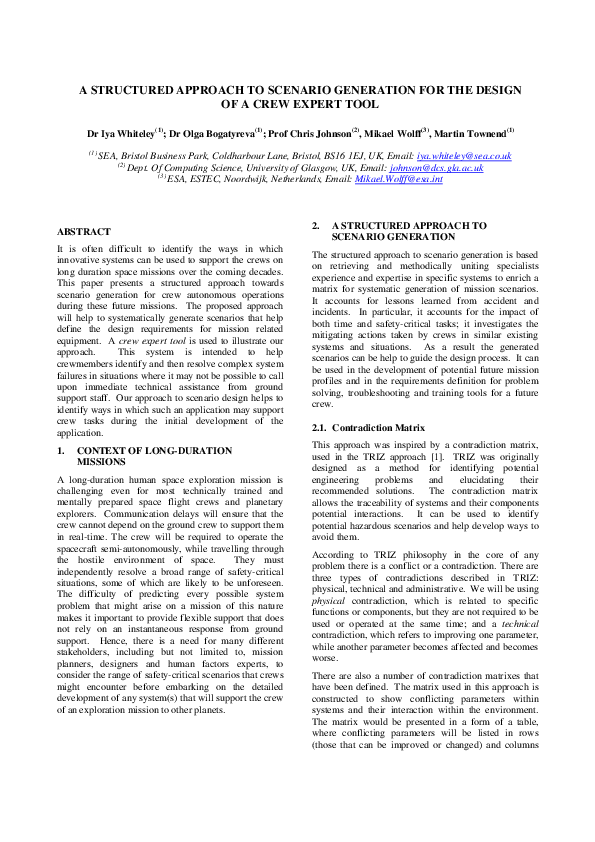 (PDF) A Structured Approach to Scenario Generation for the Design of a ...