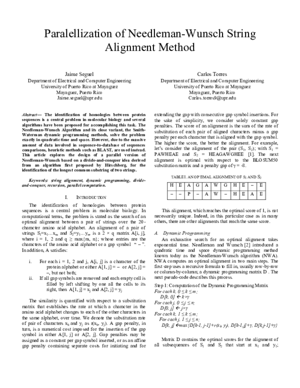 (PDF) Paralellization of Needleman-Wunsch String Alignment Method ...